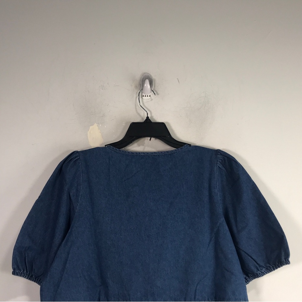 Pink Lily Short Sleeve Denim Shirt, Women's Size L - Blue - Picture 6 of 8